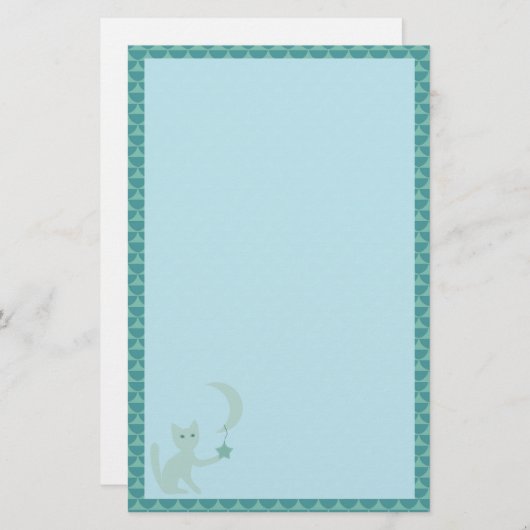 Papeterie Cat playing with Moon and Star Teal (Devant / Derrière)