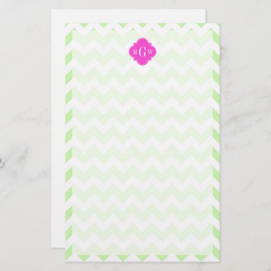 Papeterie Célery What Chevron Hot Pink Quatrefoil 3 Monogram (Devant / Derrière)