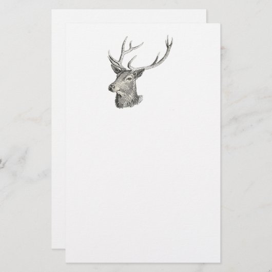 Papeterie Cerf Buck Head avec Antlers Black and White Art (Devant / Derrière)