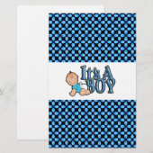 Papeterie C'est un texte bleu garçon avec barrette à bonbons (Devant / Derrière)