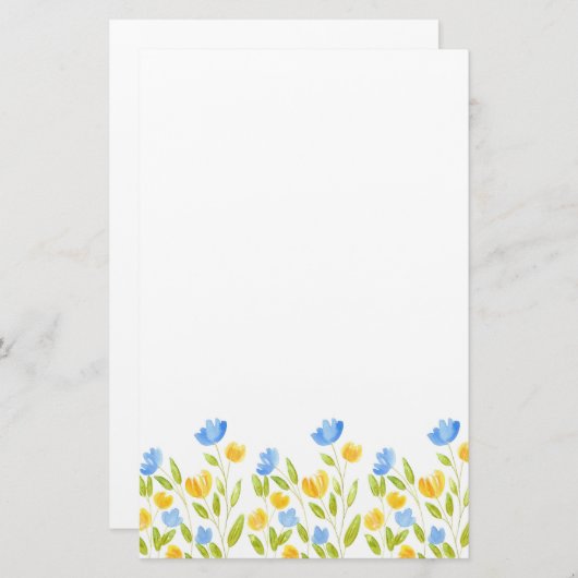 Papeterie Champ de fleurs bleu jaune (Devant / Derrière)