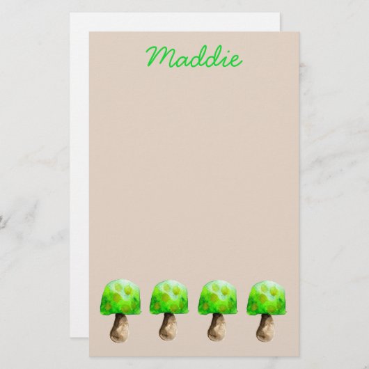 Papeterie Champignon vert aquarelle champignons mignons (Devant / Derrière)