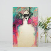 Papeterie CHARME /Dame Avec Masque, Vert Turquoise Rose (Debout devant)