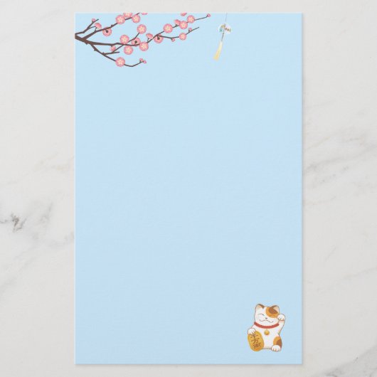 Papeterie Chat Calico Lucky Japonais, Maneki Neko Bleu (Devant)