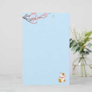 Papeterie Chat Calico Lucky Japonais, Maneki Neko Bleu