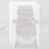 Papeterie Chat gris avec des livres sur la tête (Devant / Derrière)