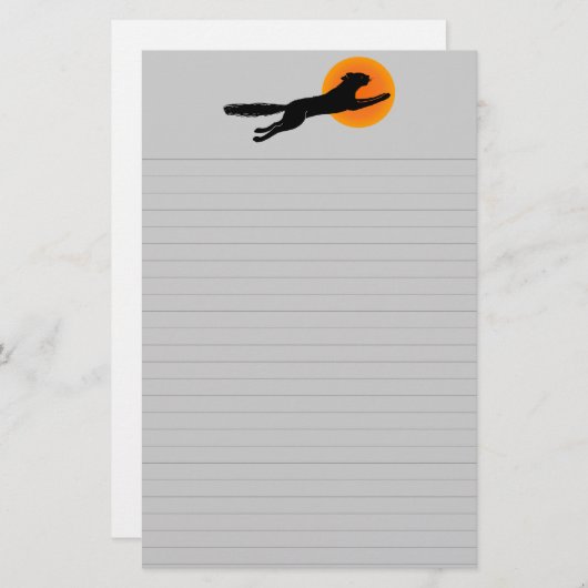 Papeterie Chat noir Orange Lune Halloween Papier à lettres (Devant / Derrière)