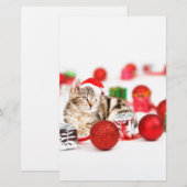 Papeterie Chat portant le chapeau rouge du Père Noël (Devant / Derrière)