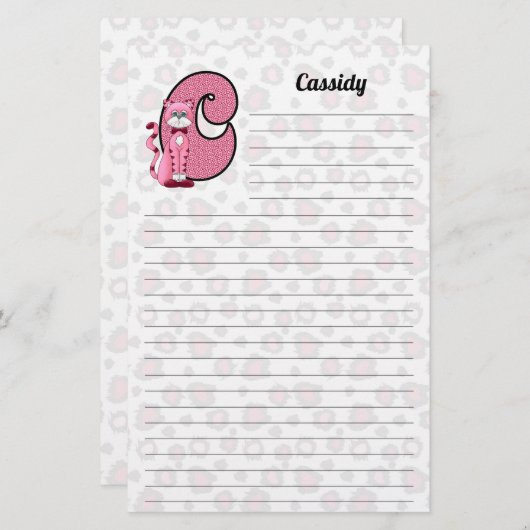 Papeterie Chat rose Mongrammed "C" Liné (Devant / Derrière)