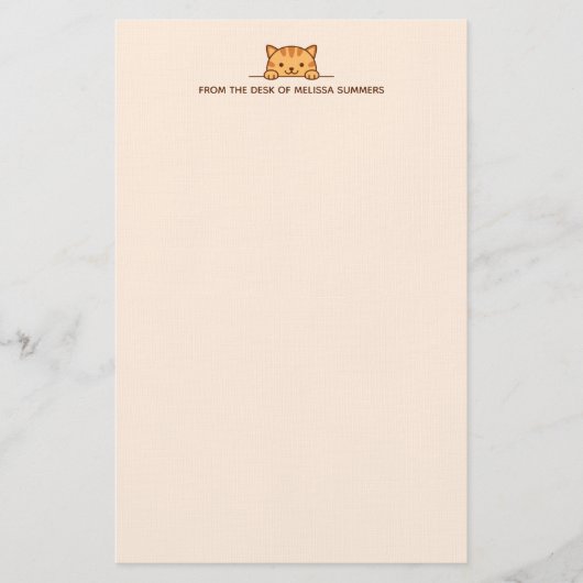 Papeterie Chat Tabby Orange Peeking au-dessus du texte perso (Devant)
