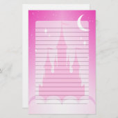 Papeterie Château rêveur rose dans le ciel étoilé de lune de (Devant / Derrière)