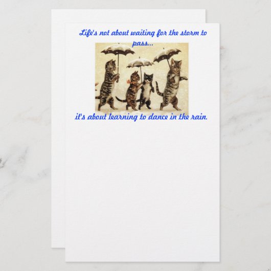 Papeterie chats avec des parapluies sous la pluie (Devant / Derrière)