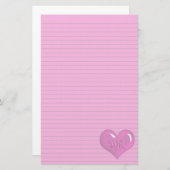 Papeterie Chaud rose Heart Monogramme ligne optionnelle (Devant / Derrière)