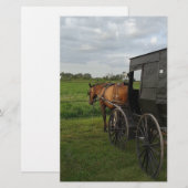 Papeterie Cheval Amish et Buggy au coucher du soleil (Devant / Derrière)