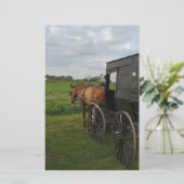 Papeterie Cheval Amish et Buggy au coucher du soleil (Debout devant)