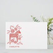 Papeterie Cheval de Dala scandinave rouge Personnalisé (Debout devant)