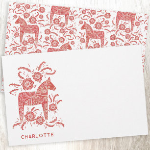 Papeterie Cheval de Dala scandinave rouge Personnalisé