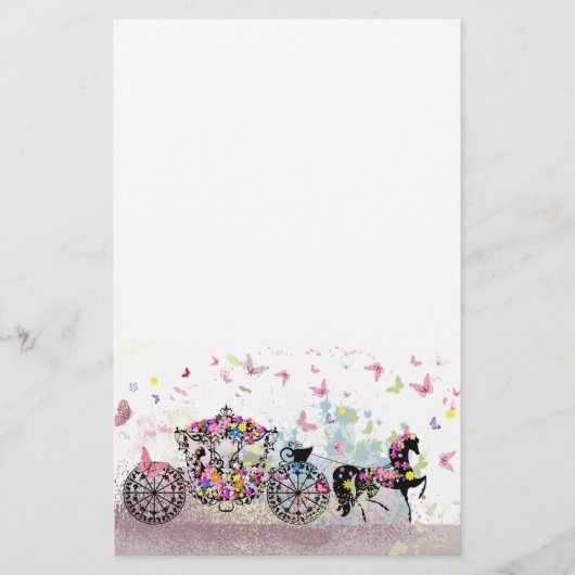 Papeterie Cheval et chariot de conte de fées avec des fleurs (Devant)
