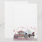 Papeterie Cheval et chariot de conte de fées avec des fleurs (Devant / Derrière)