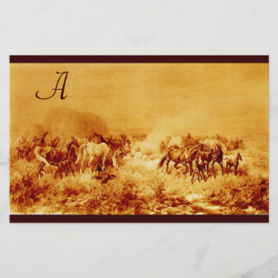Papeterie CHEVAUX PARCHEMENT DE GRAISSAGE MONOGRAMME sépia b