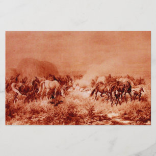 Papeterie CHEVAUX PÂTURANT Antique Brun Rouge Rose