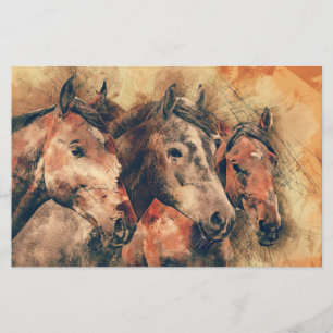Papeterie Chevaux Peinture d'aquarelle artistique