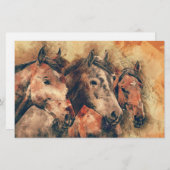 Papeterie Chevaux Peinture d'aquarelle artistique (Devant / Derrière)