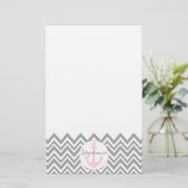 Papeterie Chevron gris et blanc avec Pastel rose nautique (Debout devant)
