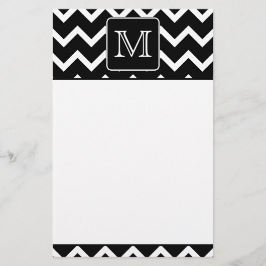 Papeterie Chevron noir et blanc avec le monogramme fait sur (Devant)