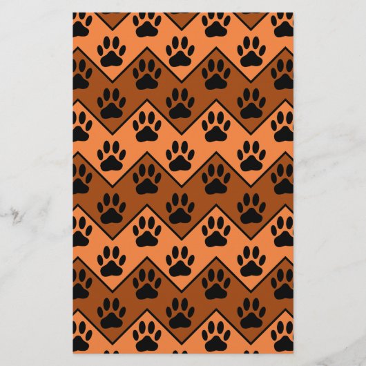 Papeterie Chevron Orange Brown Avec Motif Paw Chien (Devant)