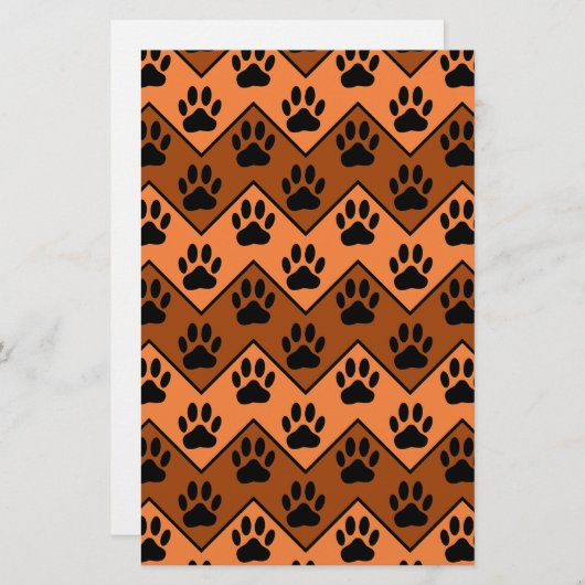 Papeterie Chevron Orange Brown Avec Motif Paw Chien (Devant / Derrière)