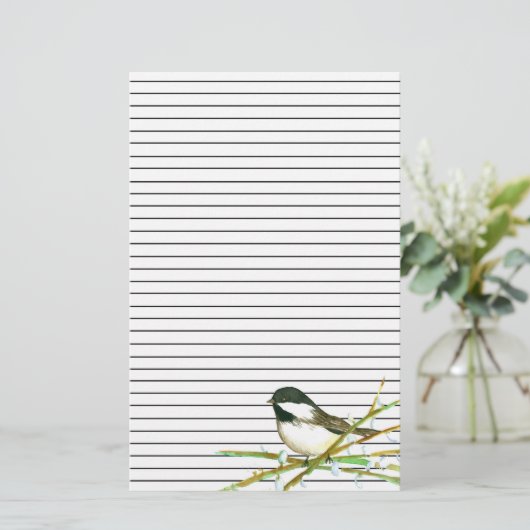 Papeterie Chickadee Bird Catkins Branches de saule Linked (Debout devant)