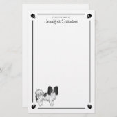 Papeterie Chien De Papillon Noir Et Blanc Avec Patrouilles E (Devant / Derrière)