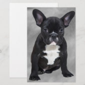 Papeterie Chien de taureau français assis aquarelle peinture (Devant / Derrière)