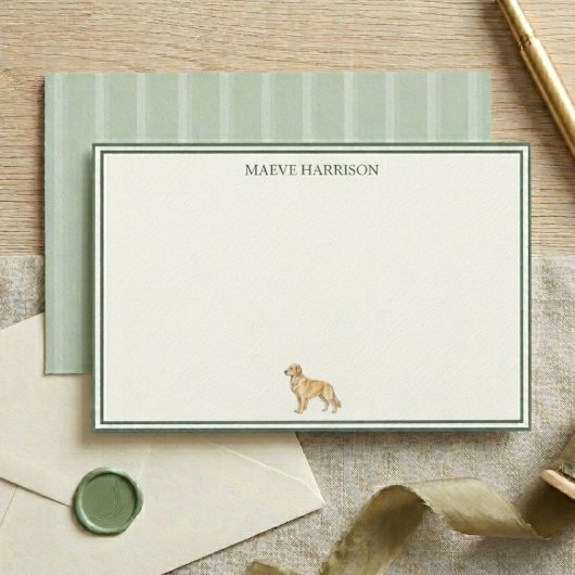 Papeterie Chien Retriever Doré Rayure Vert Sauge Prépa