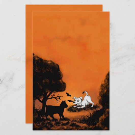 Papeterie Chiot avec chat et chauve-souris noirs, Happy Hall (Devant / Derrière)