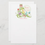 Papeterie Chouette blanche mignonne n Papillon défiler l'art (Devant / Derrière)