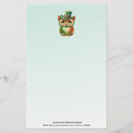 Papeterie Chouette mignonne dans un chapeau vert (Devant)
