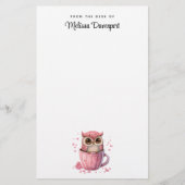 Papeterie Chouette rose mignonne en coupe (Devant)