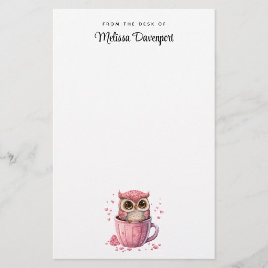 Papeterie Chouette rose mignonne en coupe (Devant)