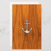 Papeterie Chrome Comme Ancre sur la plaque de teck (Devant / Derrière)