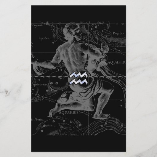 Papeterie Chrome Style Aquarius Symbole Zodiaque sur Heveliu (Devant)