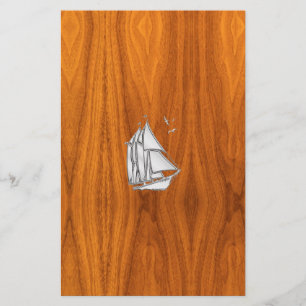 Papeterie Chromes Silver like Sailboat on Teak Veneer
