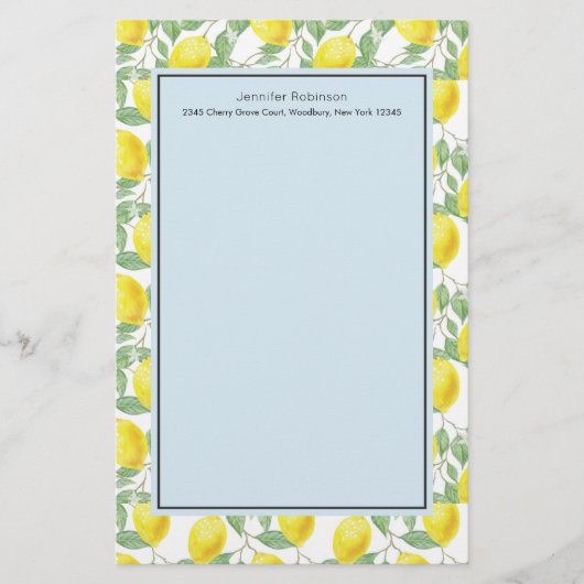 Papeterie Citrons jaunes avec Motif Feuille vert (Devant)