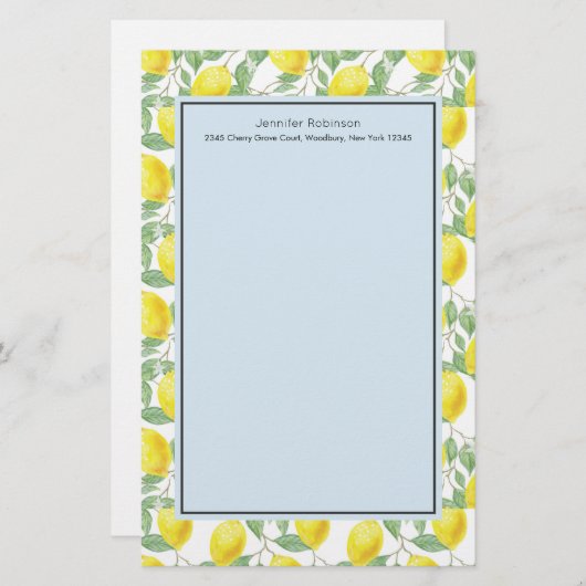 Papeterie Citrons jaunes avec Motif Feuille vert (Devant / Derrière)