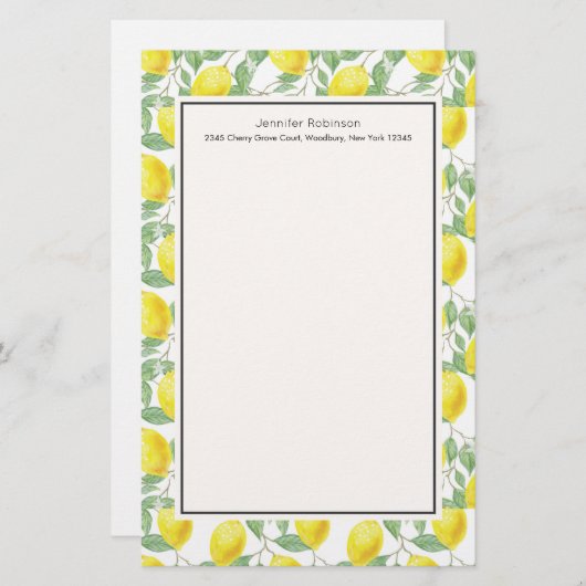 Papeterie Citrons jaunes avec Motif Feuille vert (Devant / Derrière)