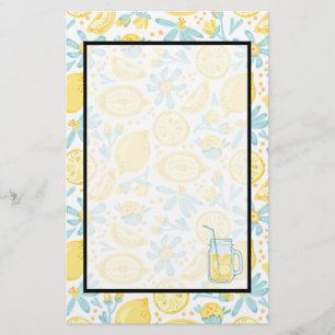 Papeterie Citrons jaunes & Fleurs bleues pastel & pot de cit