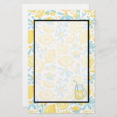 Papeterie Citrons jaunes & Fleurs bleues pastel & pot de cit (Devant / Derrière)
