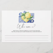 Papeterie Citrus citron - Qui suis-je jeu de douche nuptiale (Devant)