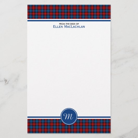 Papeterie Clan MacLachlan Tartan Monogramme rouge et bleu pl (Devant)